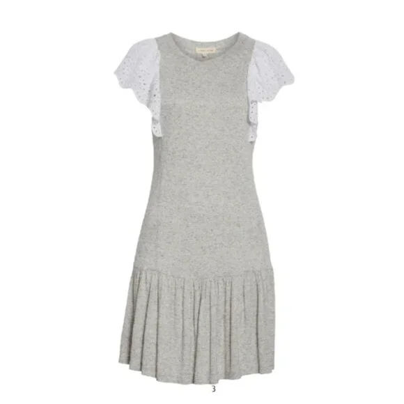 Rebecca Taylor White Eyelet Flutter Sleeve Tiered Mini Tee Dress Grey Casual XS - Picture 8 of 9
